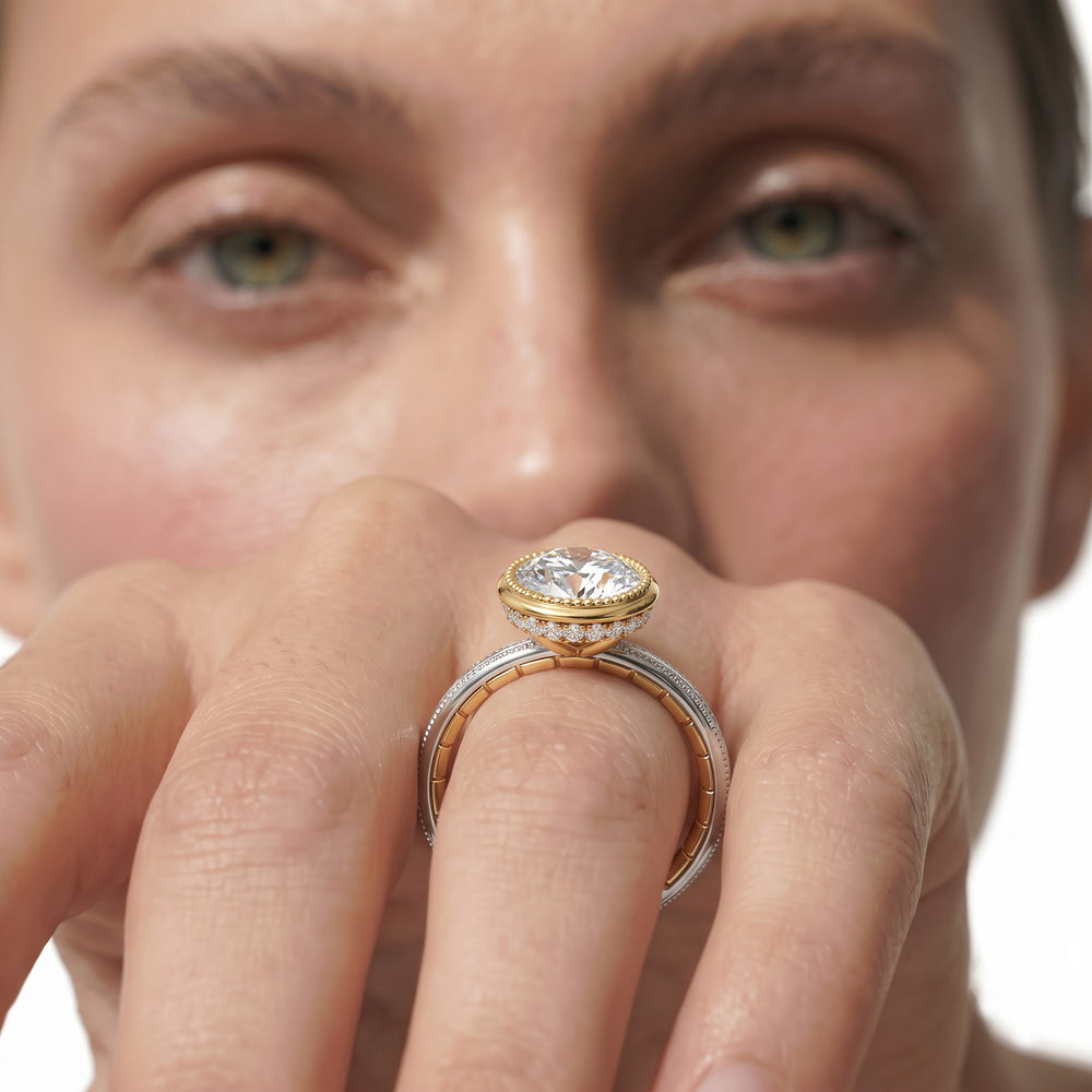 The Laurel Ring with Emerald Cut Diamond in 14KT White & Rose Gold view 4
