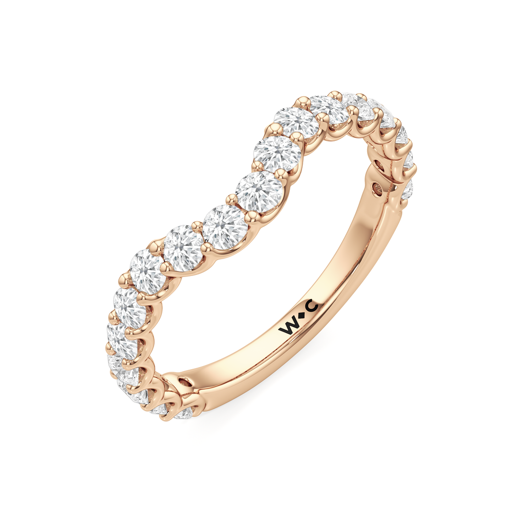 The Arc Three Stone Trapezoid Diamond Wedding Band with 18KT Rose Gold Cut Diamond in 14KT Rose Gold view 5
