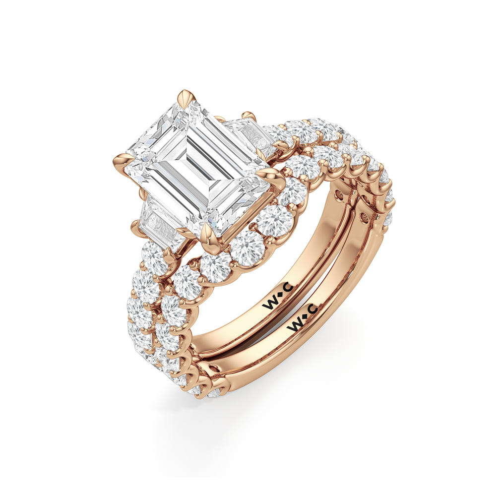 The Arc Three Stone Trapezoid Ring with Oval Cut Diamond in 14KT Rose Gold view 6
