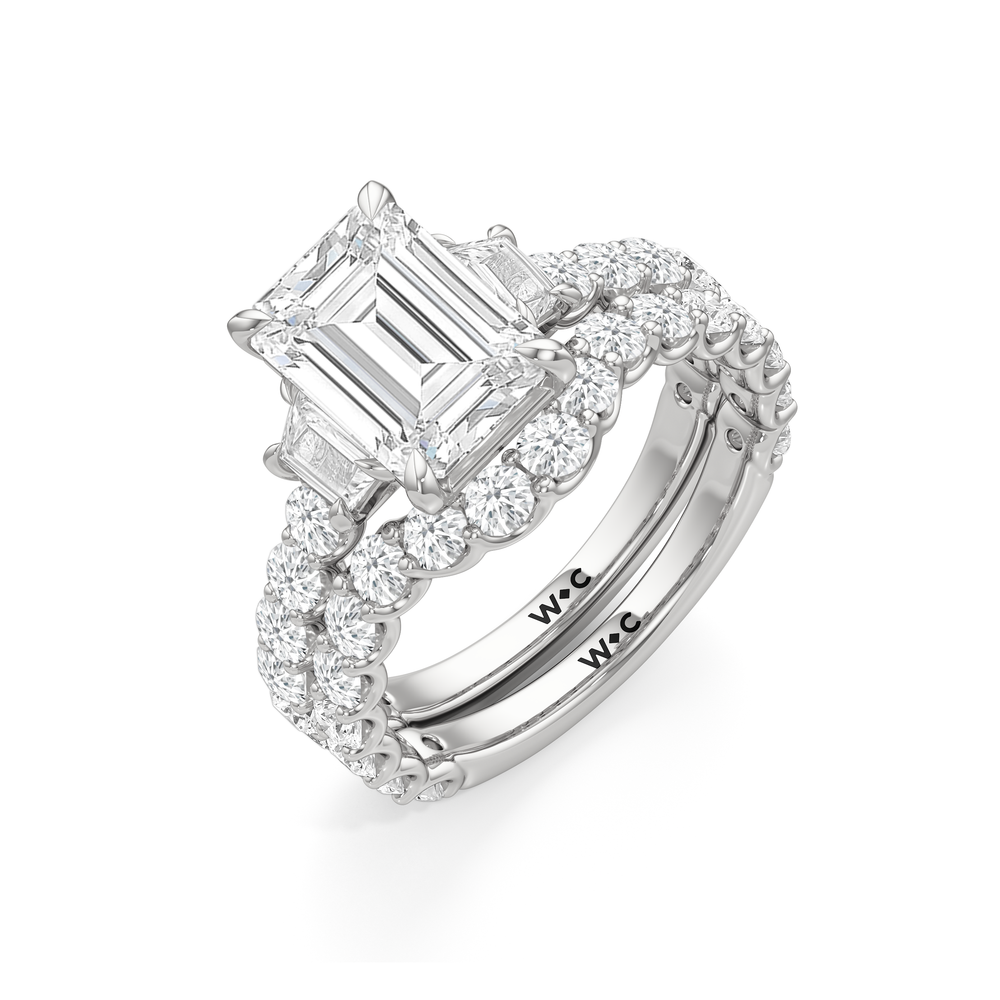 The Arc Three Stone Trapezoid Ring with Emerald Cut Diamond in 14KT Platinum view 6
