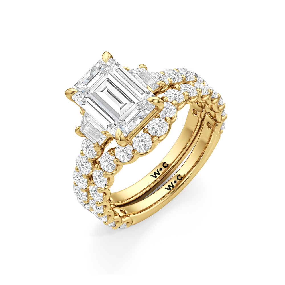 The Arc Three Stone Trapezoid Ring with Elongated Cushion Cut Diamond in 14KT Yellow Gold view 6
