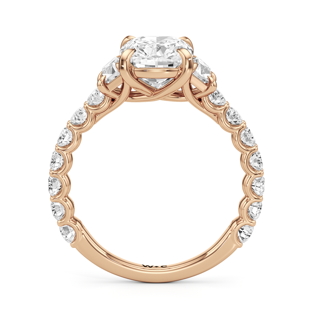 The Arc Three Stone Trapezoid Ring with Elongated Cushion Cut Diamond in 14KT Rose Gold view 4
