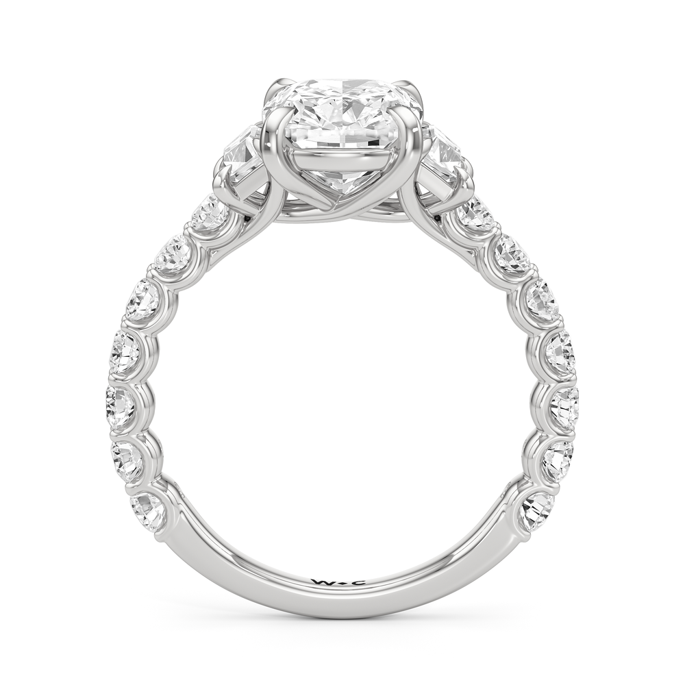 The Arc Three Stone Trapezoid Ring with Elongated Cushion Cut Diamond in 14KT Platinum view 4

