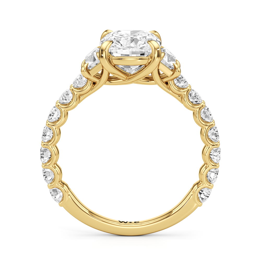 The Arc Three Stone Trapezoid Ring with Elongated Cushion Cut Diamond in 14KT Yellow Gold view 4
