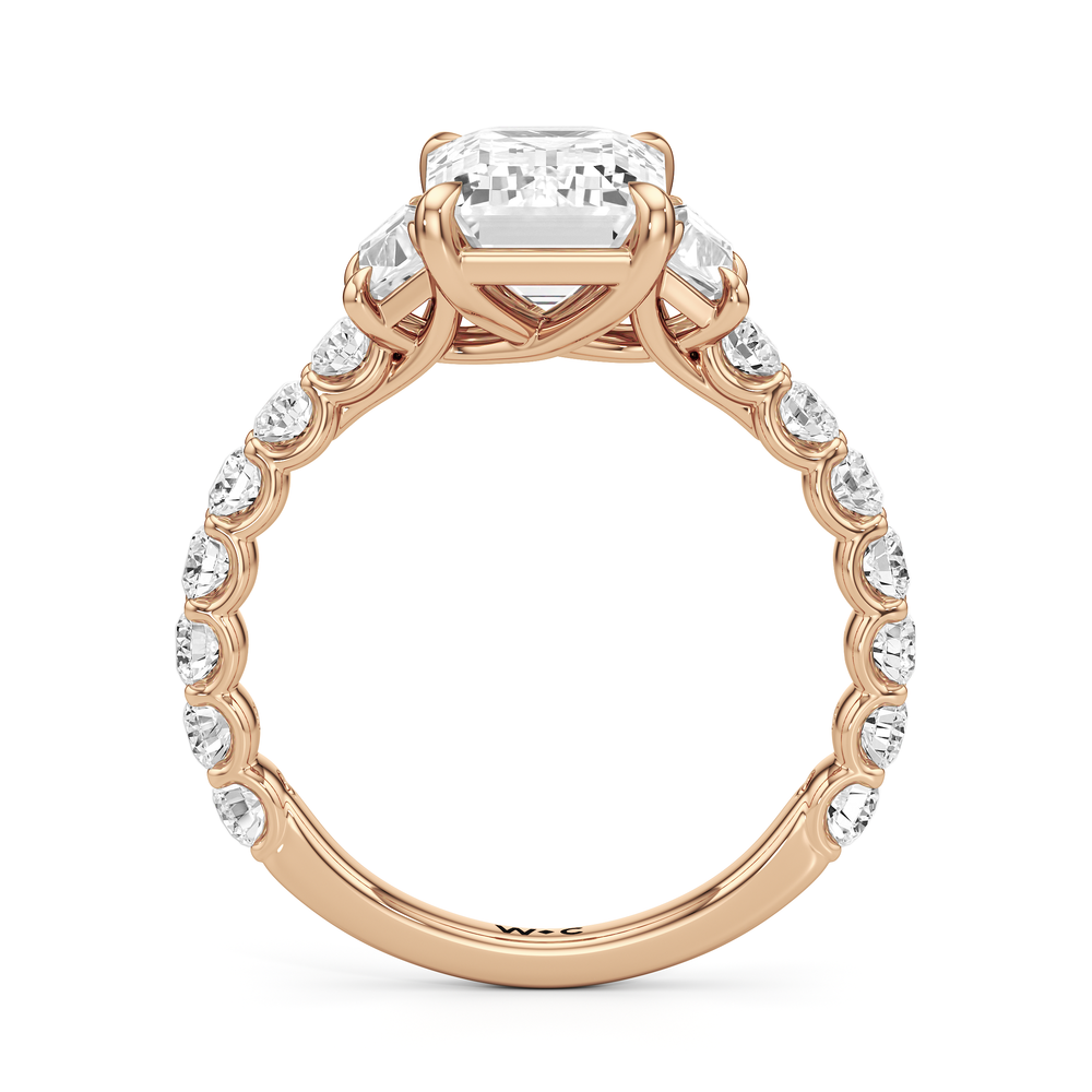 The Arc Three Stone Trapezoid Ring with Emerald Cut Diamond in 14KT Rose Gold view 5
