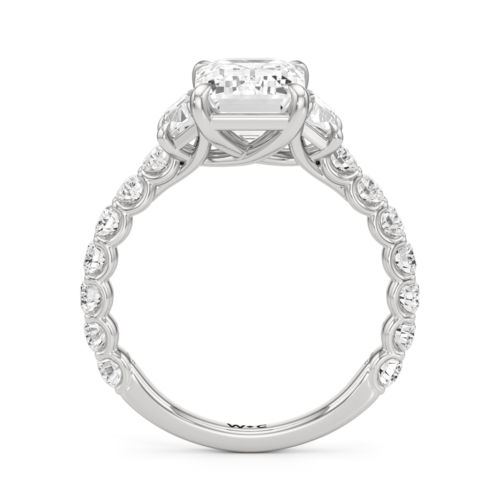 The Arc Three Stone Trapezoid Ring with Emerald Cut Diamond in 14KT Platinum view 4
