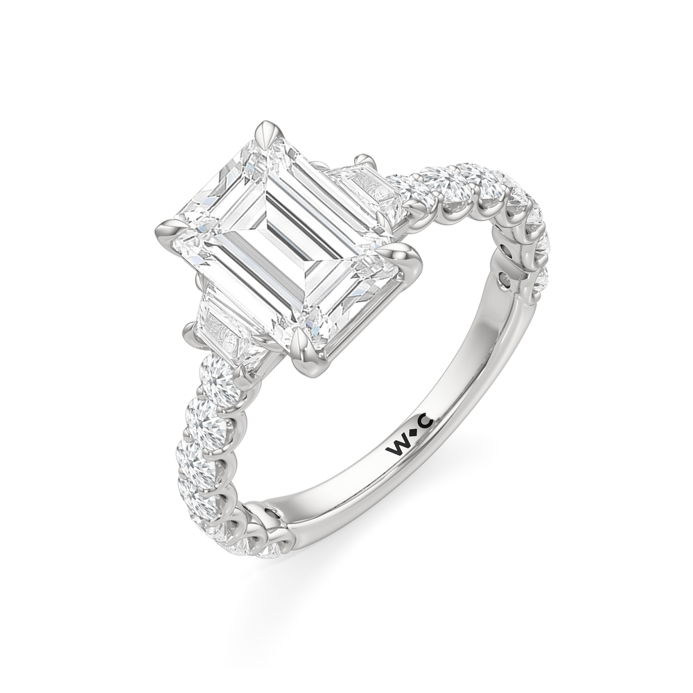 The Arc Three Stone Trapezoid Ring with Emerald Cut Diamond in 14KT Platinum view 5
