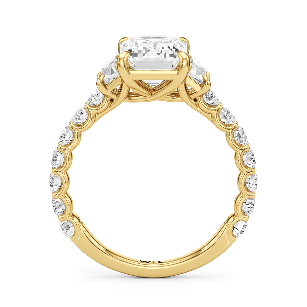 The Arc Three Stone Trapezoid Ring with Emerald Cut Diamond in 14KT Yellow Gold view 4
