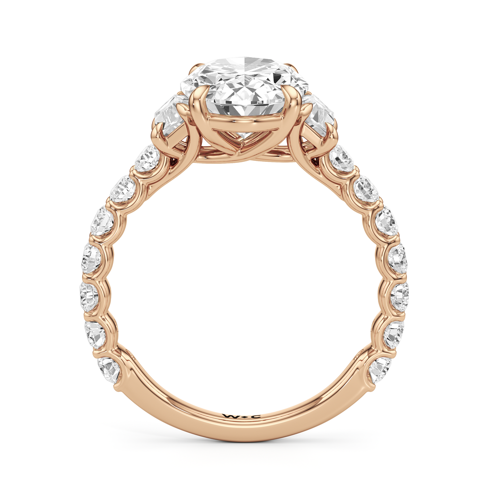 The Arc Three Stone Trapezoid Ring with Oval Cut Diamond in 14KT Rose Gold view 4
