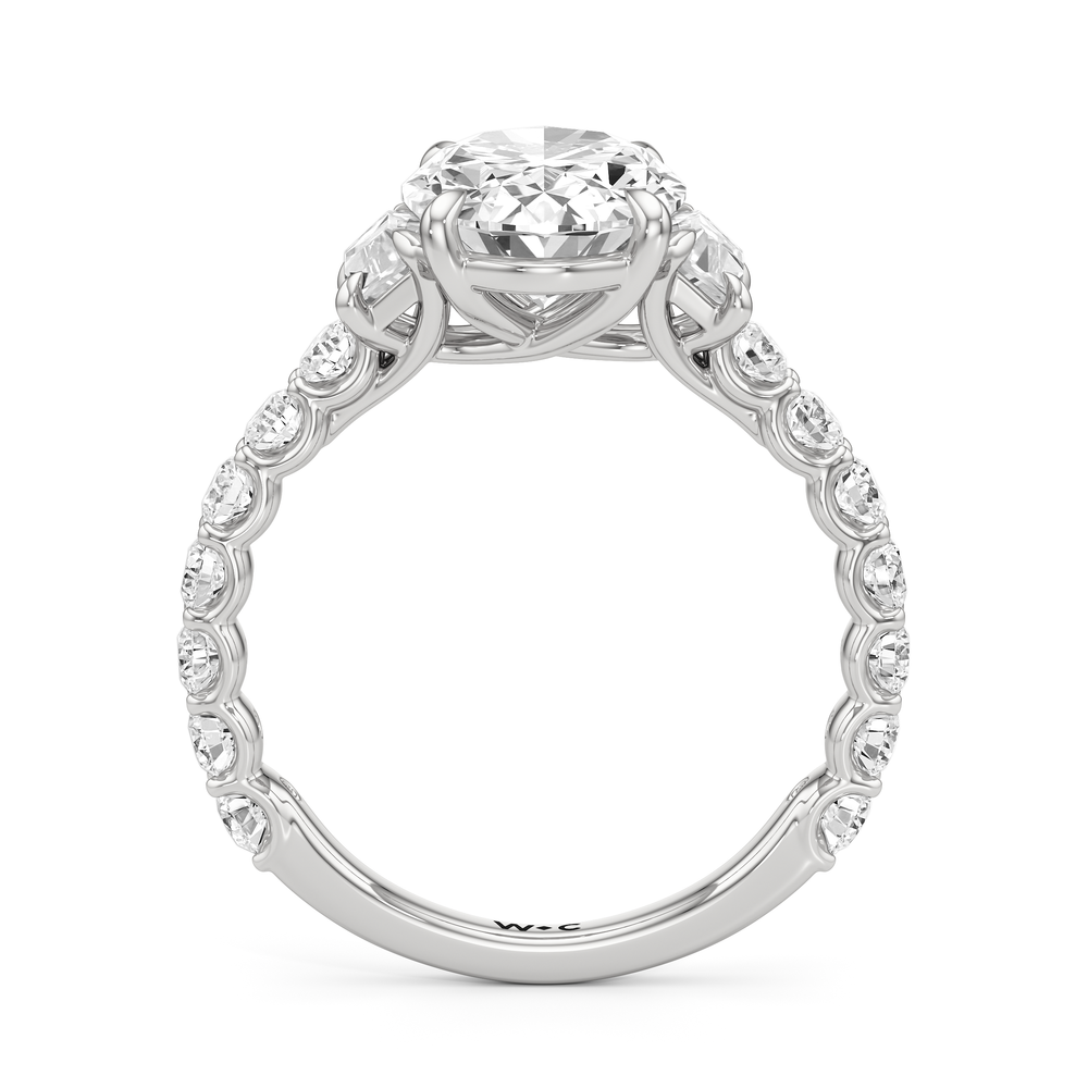 The Arc Three Stone Trapezoid Ring with Oval Cut Diamond in 14KT Platinum view 4
