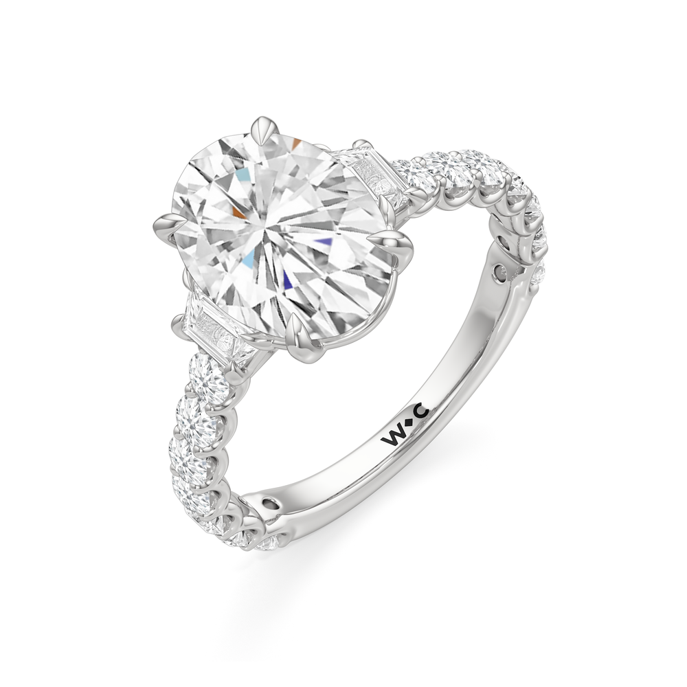 The Arc Three Stone Trapezoid Ring with Oval Cut Diamond in 14KT Platinum view 5
