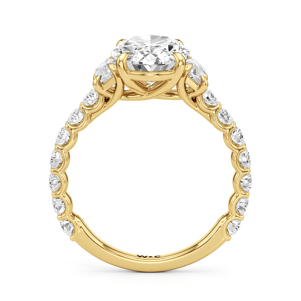 The Arc Three Stone Trapezoid Ring with Oval Cut Diamond in 14KT Yellow Gold view 4
