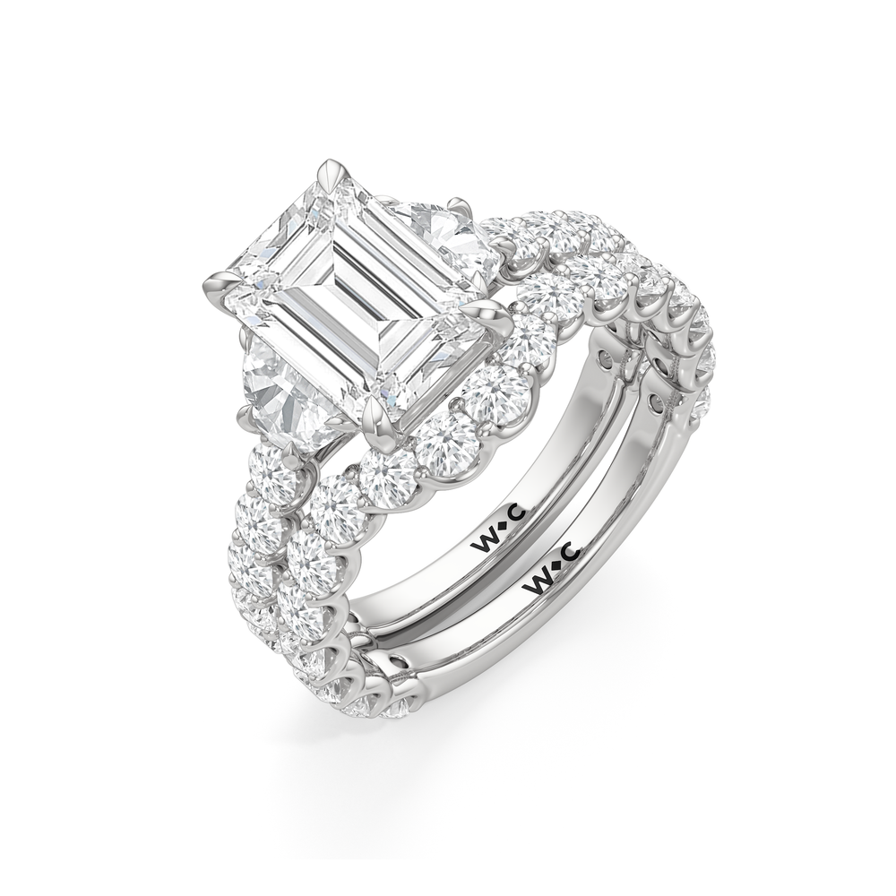 The Arc Three Stone Half Moon Ring with Elongated Cushion Cut Diamond in 14KT Platinum view 6
