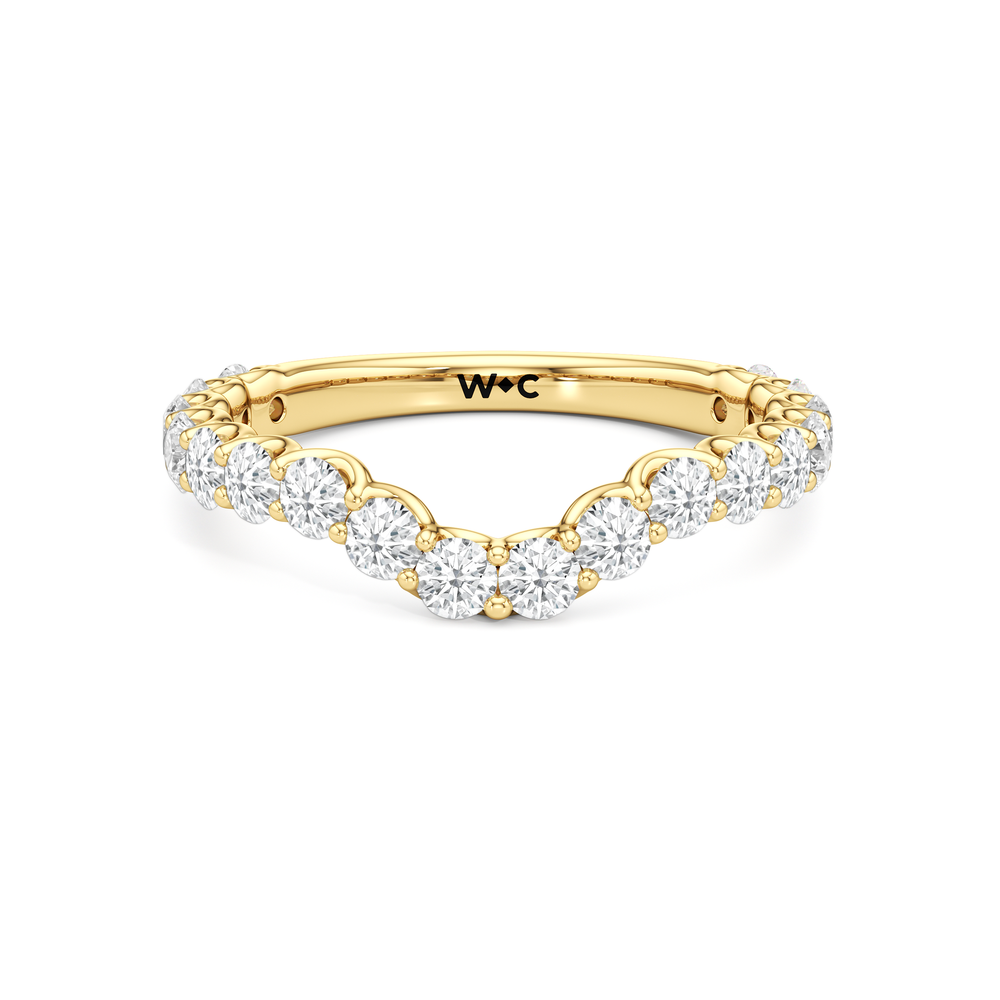 The Arc Three Stone Half Moon Diamond Wedding Band with 18KT Yellow Gold Cut Diamond in 14KT Yellow Gold view 1
