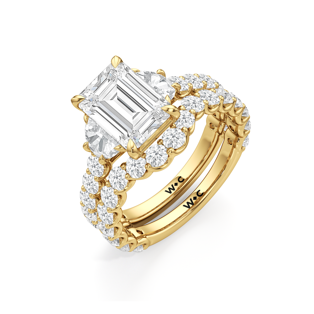 The Arc Three Stone Half Moon Ring with Elongated Cushion Cut Diamond in 14KT Yellow Gold view 6
