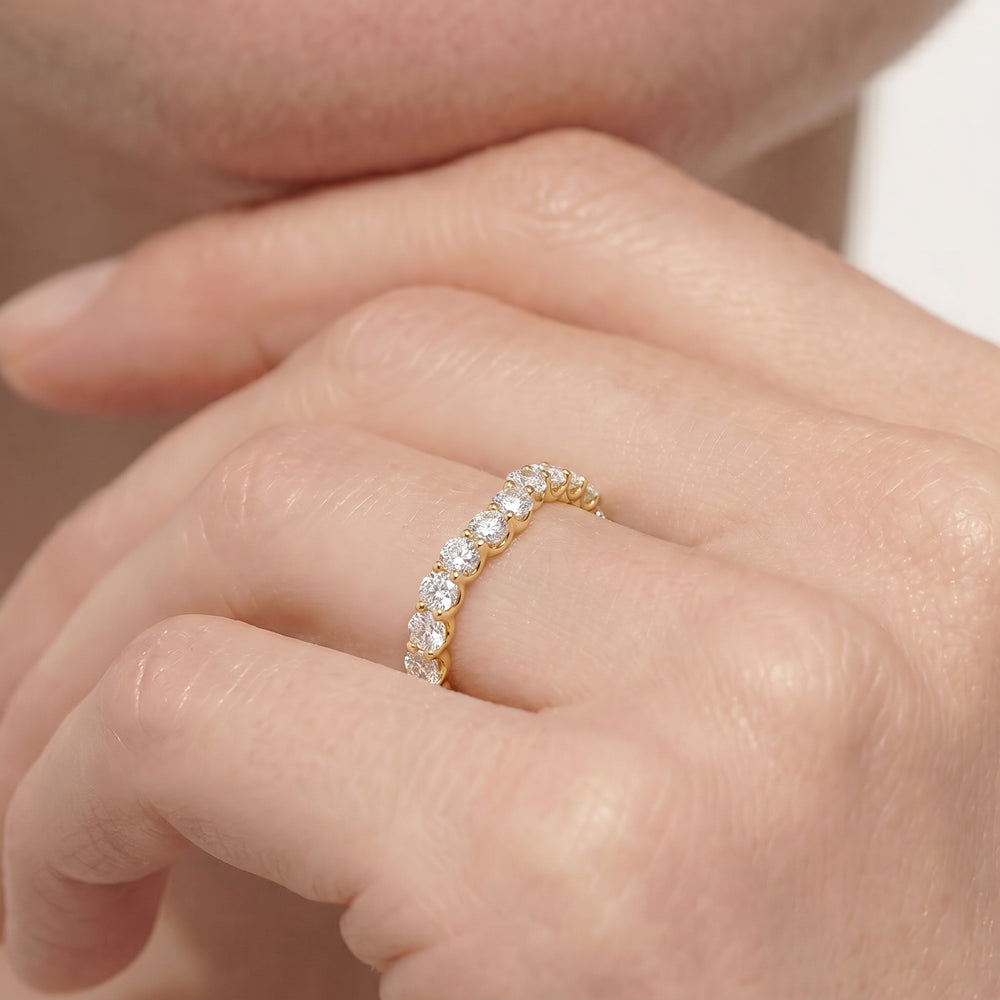 The Arc Three Stone Half Moon Diamond Wedding Band with 18KT Rose Gold Cut Diamond in 14KT Rose Gold view 2
