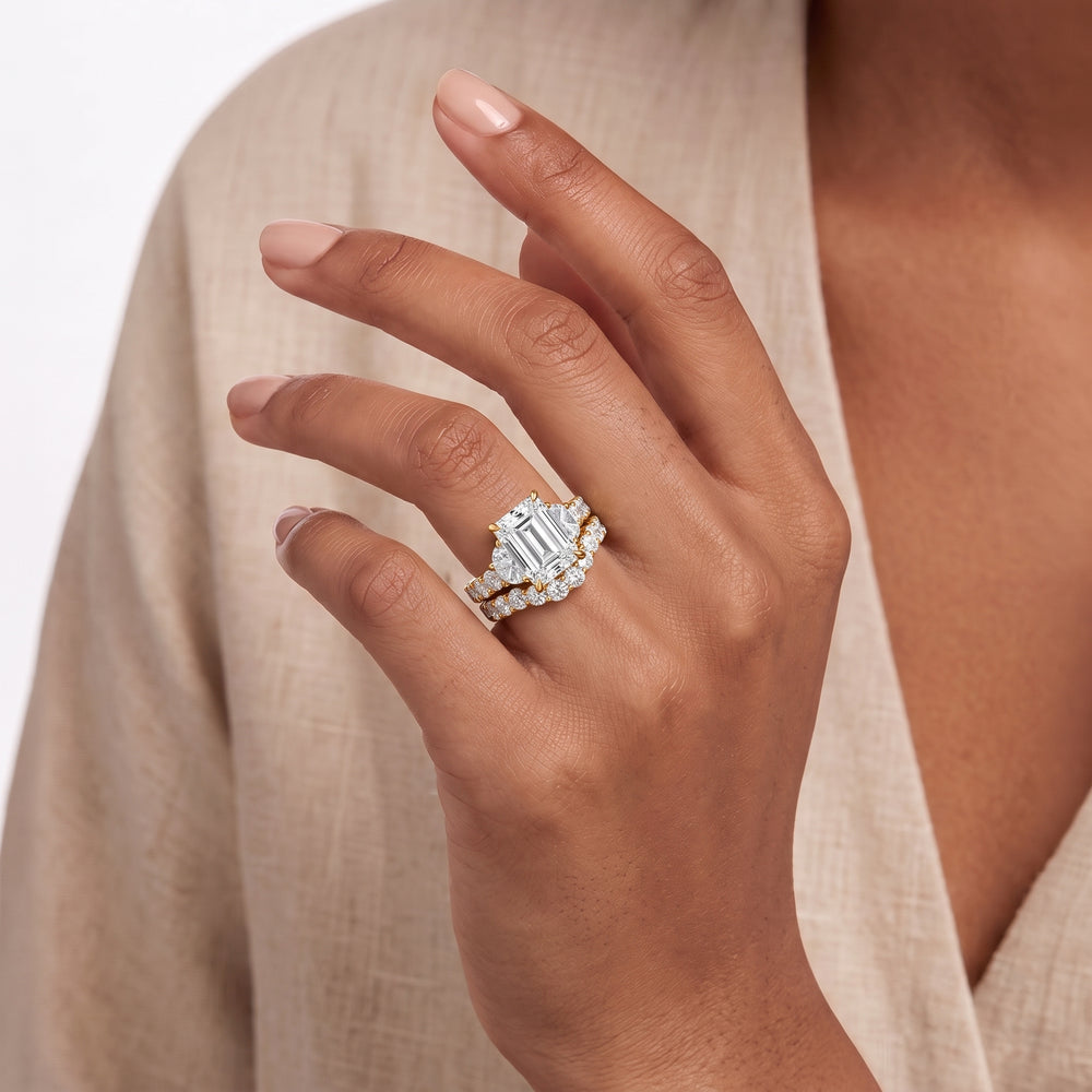 The Arc Three Stone Half Moon Diamond Wedding Band with 18KT Rose Gold Cut Diamond in 14KT Rose Gold view 3
