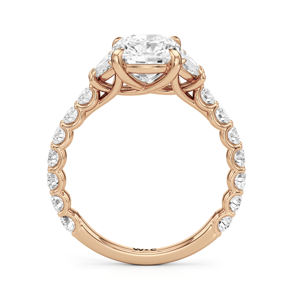 The Arc Three Stone Half Moon Ring with Elongated Cushion Cut Diamond in 14KT Rose Gold view 4
