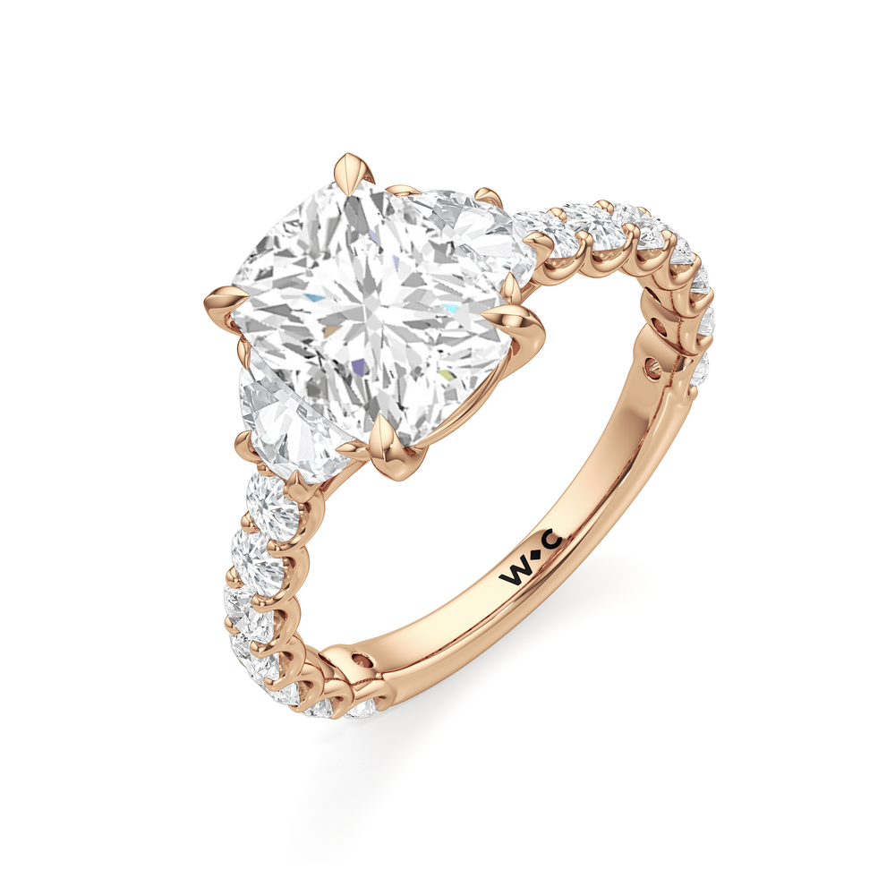 The Arc Three Stone Half Moon Ring with Elongated Cushion Cut Diamond in 14KT Rose Gold view 5
