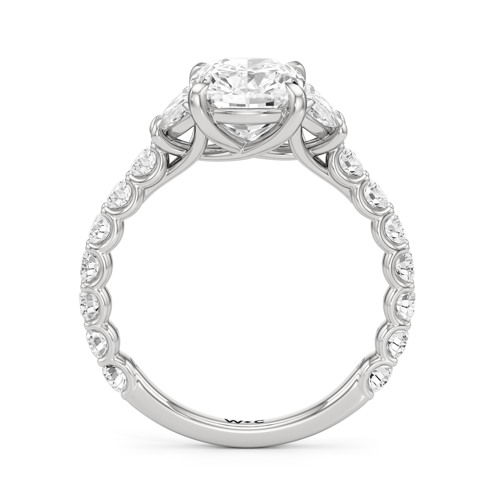The Arc Three Stone Half Moon Ring with Elongated Cushion Cut Diamond in 14KT Platinum view 4
