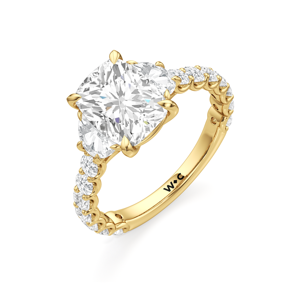 The Arc Three Stone Half Moon Ring with Elongated Cushion Cut Diamond in 14KT Yellow Gold view 5
