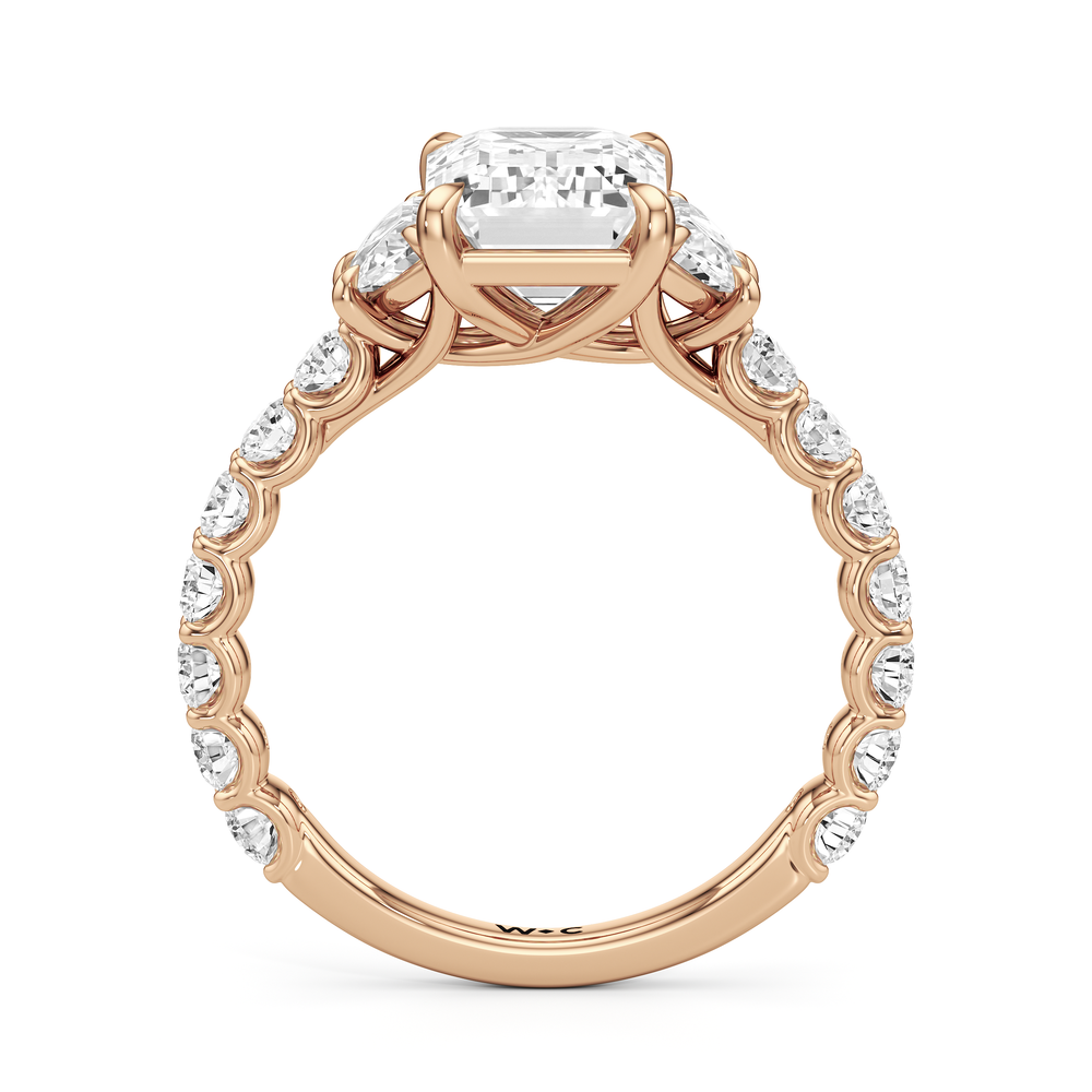 The Arc Three Stone Half Moon Ring with Emerald Cut Diamond in 14KT Rose Gold view 4
