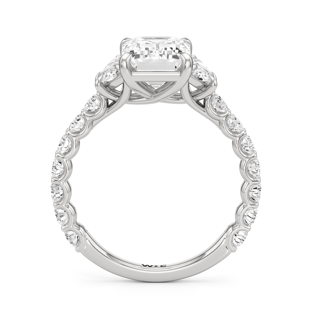 The Arc Three Stone Half Moon Ring with Emerald Cut Diamond in 14KT Platinum view 4

