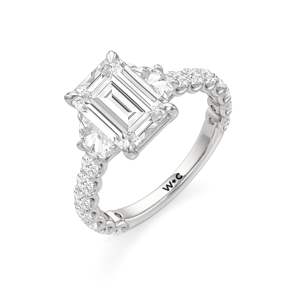 The Arc Three Stone Half Moon Ring with Emerald Cut Diamond in 14KT Platinum view 5

