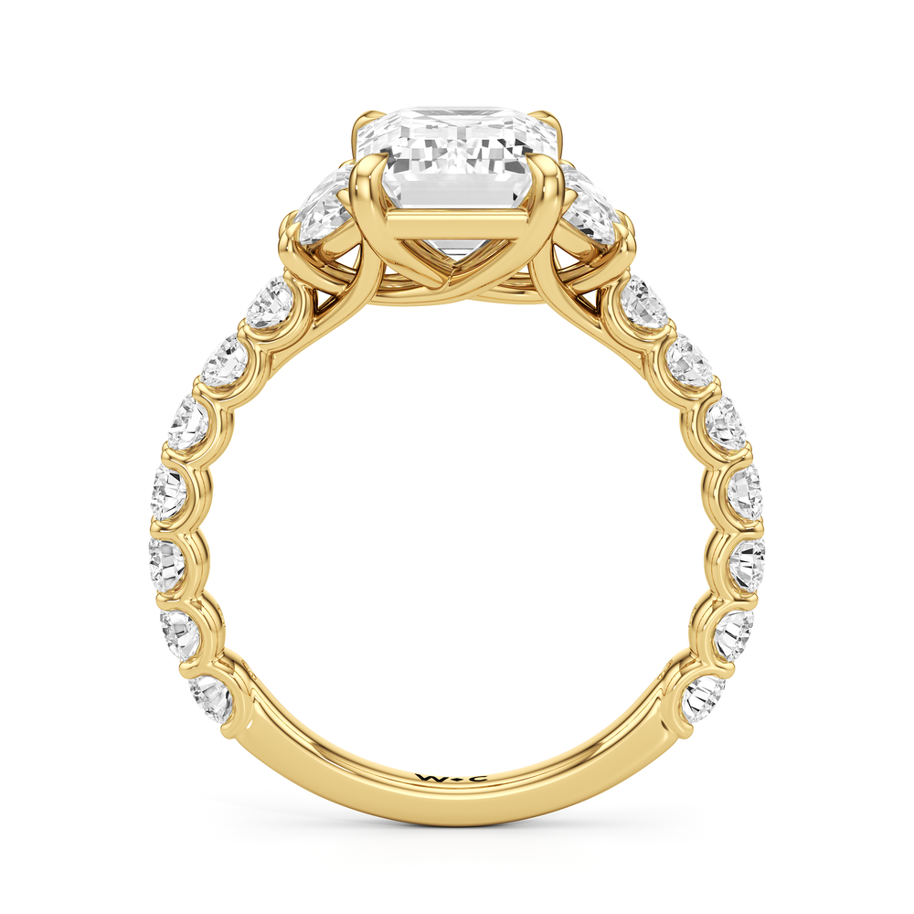 The Arc Three Stone Half Moon Ring with Emerald Cut Diamond in 14KT Yellow Gold view 4
