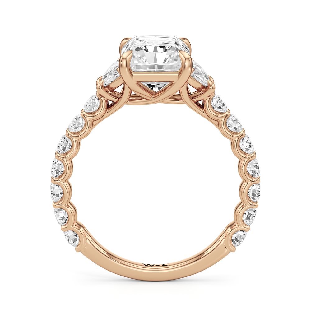 The Arc Three Stone Half Moon Ring with Radiant Cut Diamond in 14KT Rose Gold view 4
