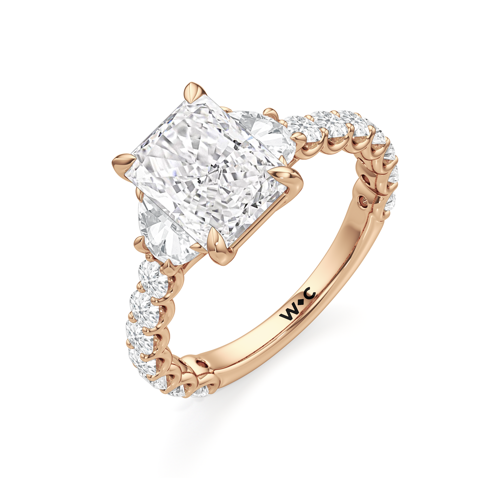 The Arc Three Stone Half Moon Ring with Radiant Cut Diamond in 14KT Rose Gold view 5
