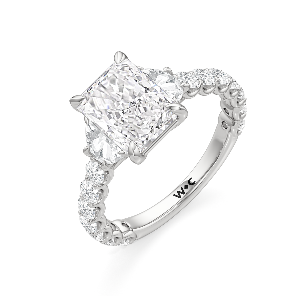 The Arc Three Stone Half Moon Ring with Radiant Cut Diamond in 14KT Platinum view 5
