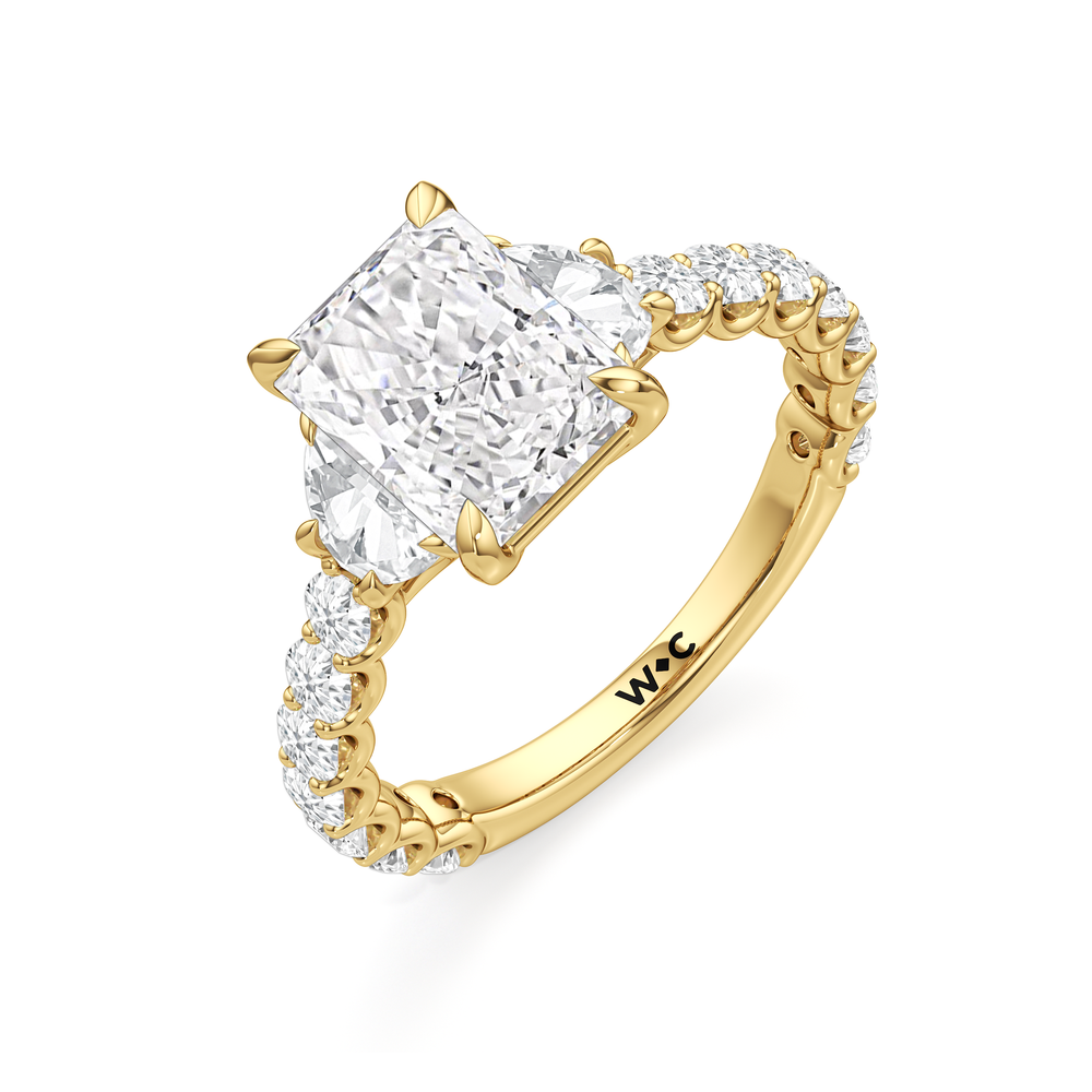 The Arc Three Stone Half Moon Ring with Radiant Cut Diamond in 14KT Yellow Gold view 5
