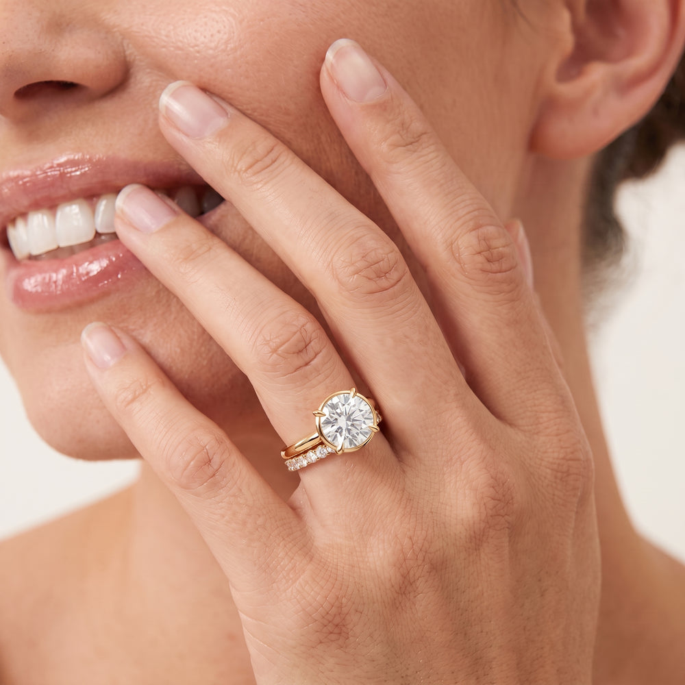 The W Bezel Diamond Wedding Band with 18KT Rose Gold Cut Diamond in 14KT Rose Gold view 3
