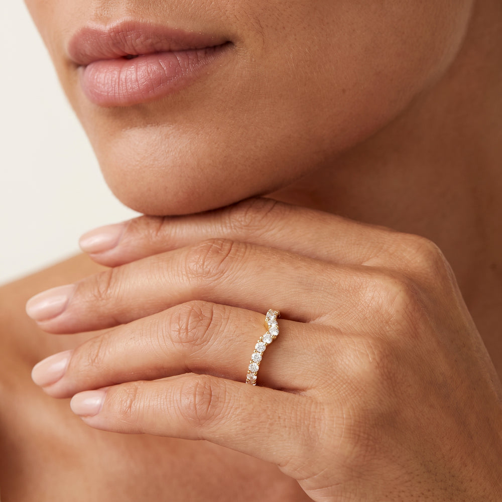 The W Bezel Diamond Wedding Band with 18KT Rose Gold Cut Diamond in 14KT Rose Gold view 2
