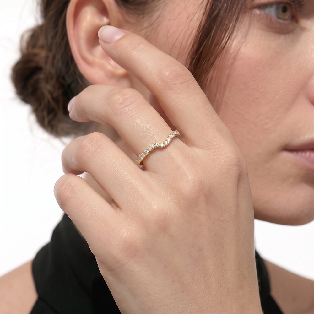Split Shank Low-Profile Diamond Wedding Band with 18KT Yellow Gold Cut Diamond in 14KT Yellow Gold view 2
