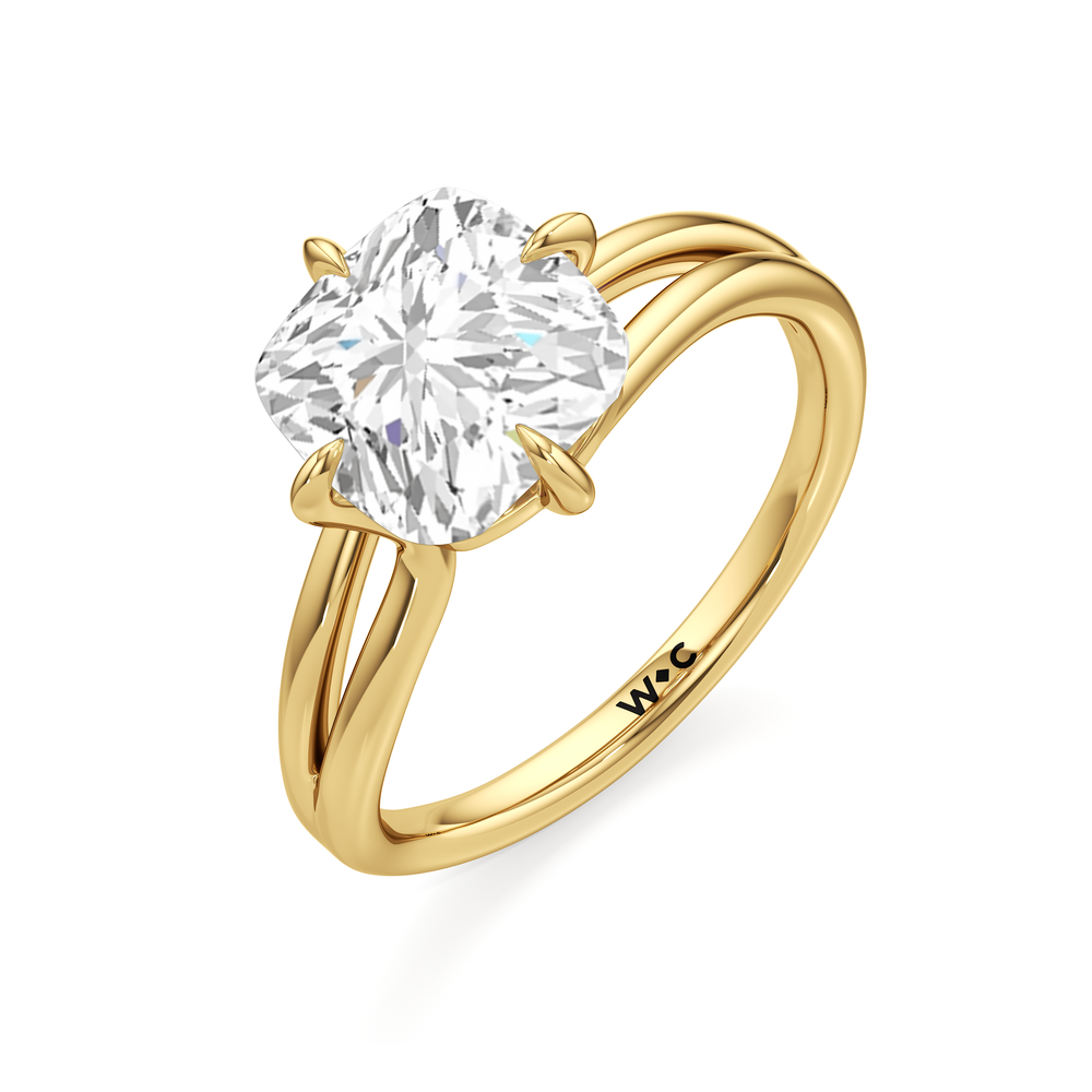 Split Shank Low-Profile Engagement Ring with Cushion Cut Diamond in 14KT Yellow Gold view 6
