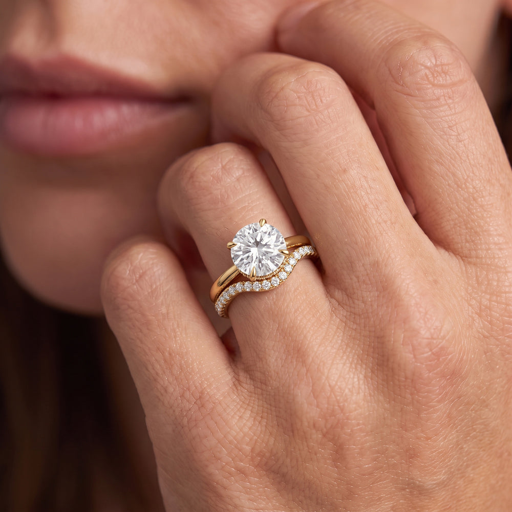 Crown Halo Low-Profile Wedding Band with 18KT Yellow Gold Cut Diamond in 14KT Yellow Gold view 3
