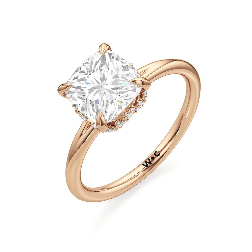 Crown Halo Low-Profile Engagement Ring with Cushion Cut Diamond in 14KT Rose Gold view 6

