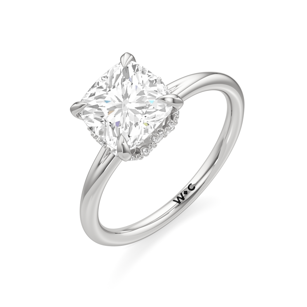 Crown Halo Low-Profile Engagement Ring with Cushion Cut Diamond in 14KT Platinum view 6
