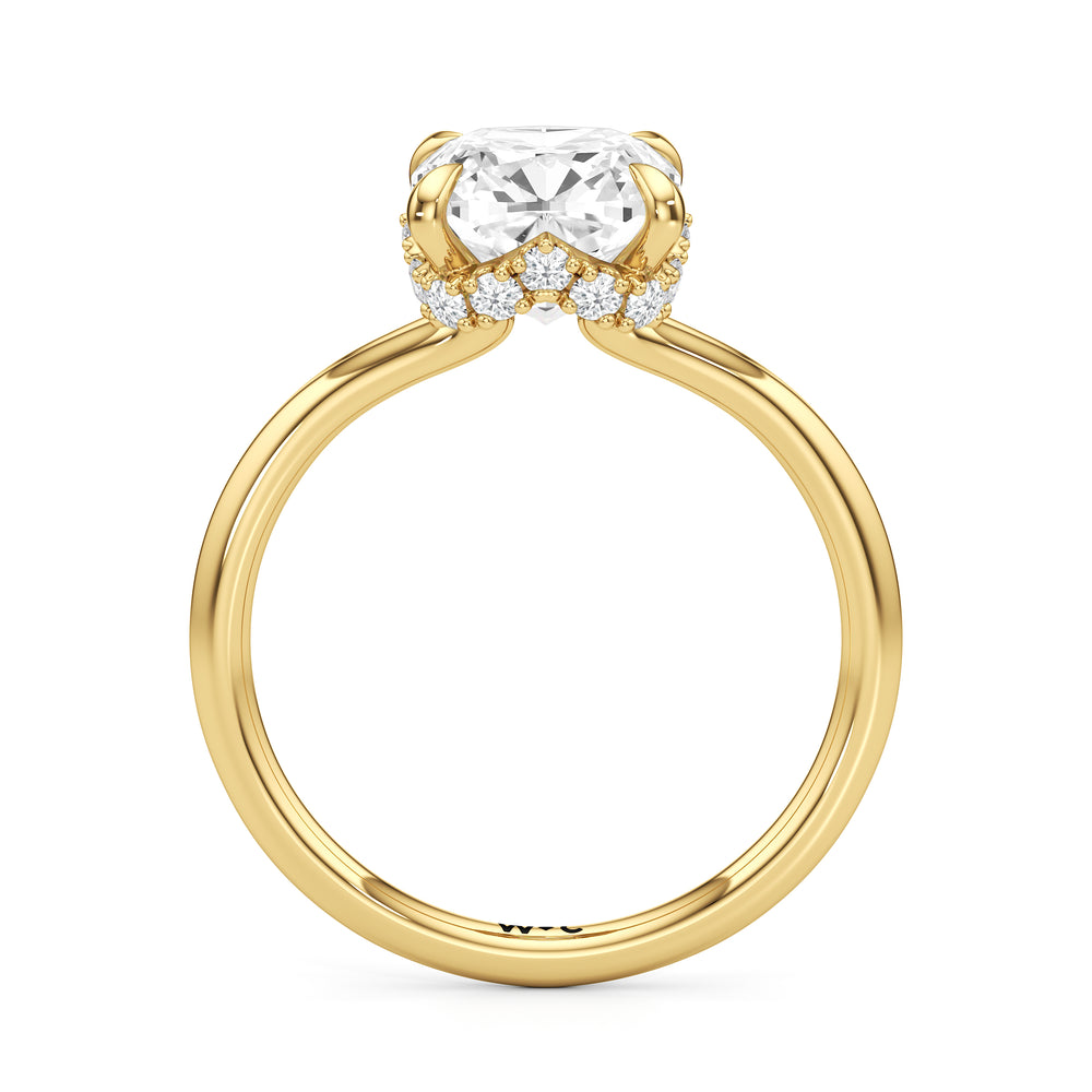 Crown Halo Low-Profile Engagement Ring with Cushion Cut Diamond in 14KT Yellow Gold view 5
