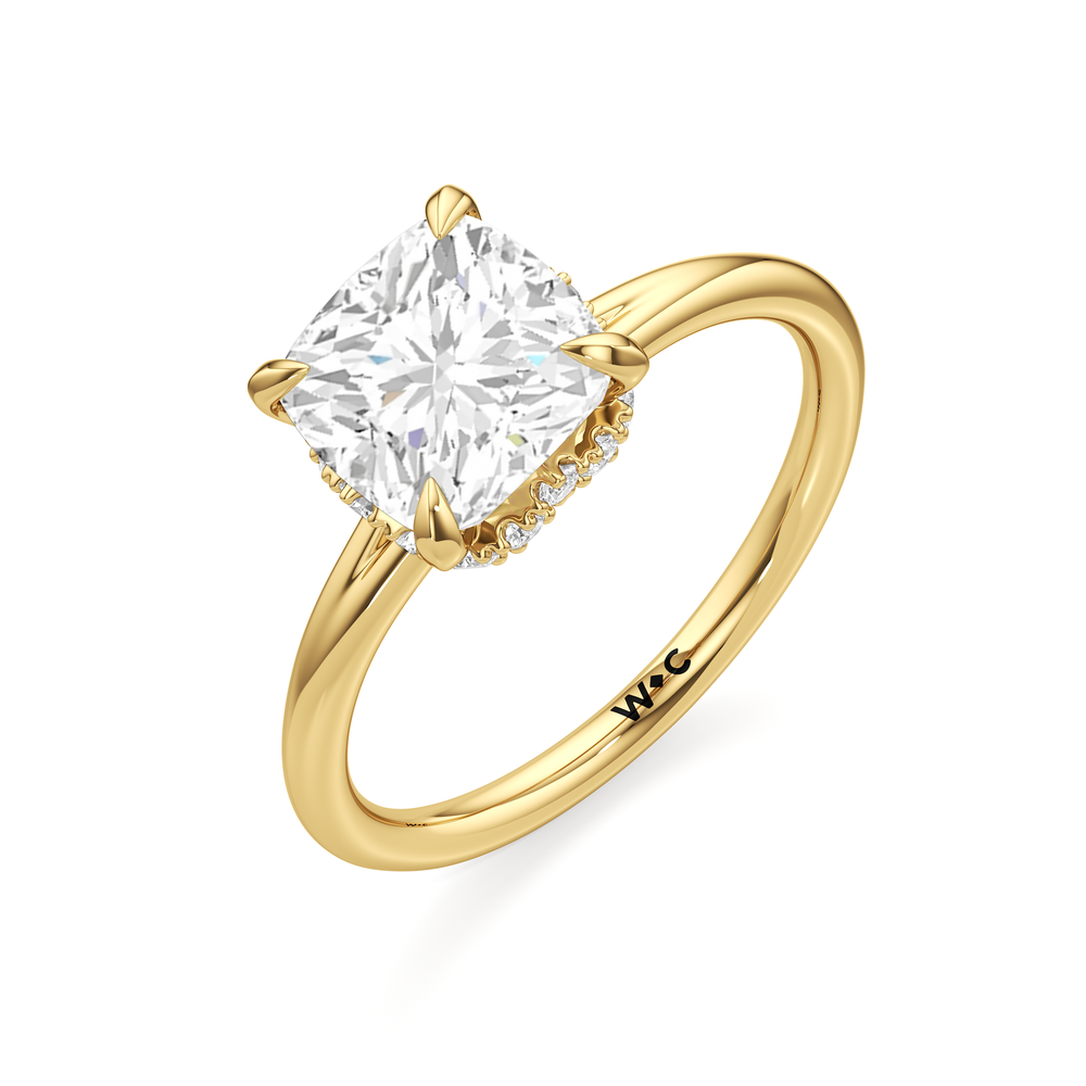 Crown Halo Low-Profile Engagement Ring with Cushion Cut Diamond in 14KT Yellow Gold view 6
