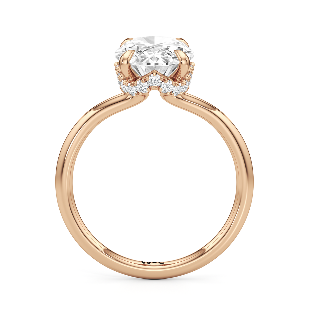 Crown Halo Low-Profile Engagement Ring with Oval Cut Diamond in 14KT Rose Gold view 5
