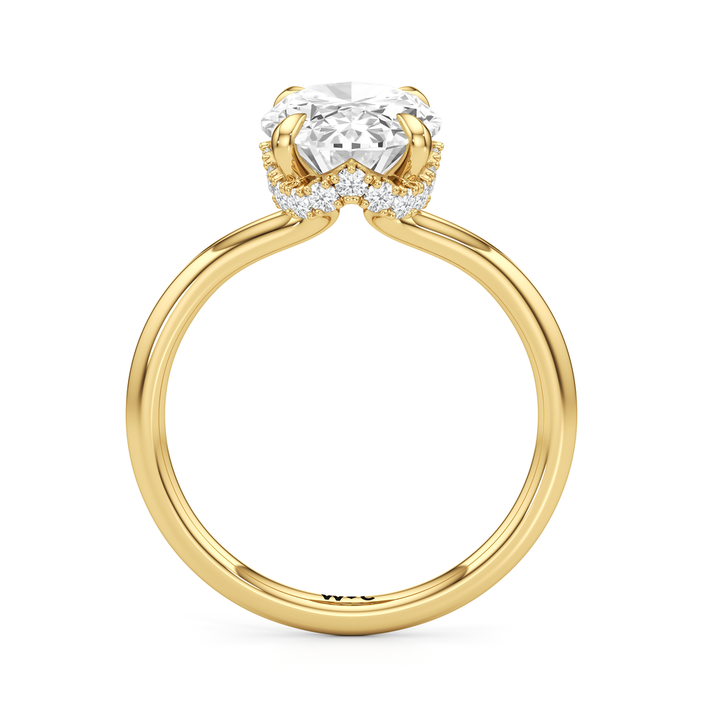 Crown Halo Low-Profile Engagement Ring with Oval Cut Diamond in 14KT Yellow Gold view 5
