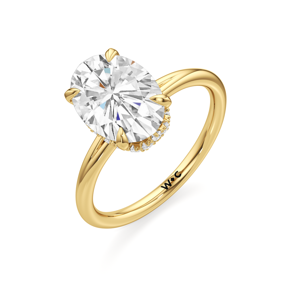Crown Halo Low-Profile Engagement Ring with Oval Cut Diamond in 14KT Yellow Gold view 6
