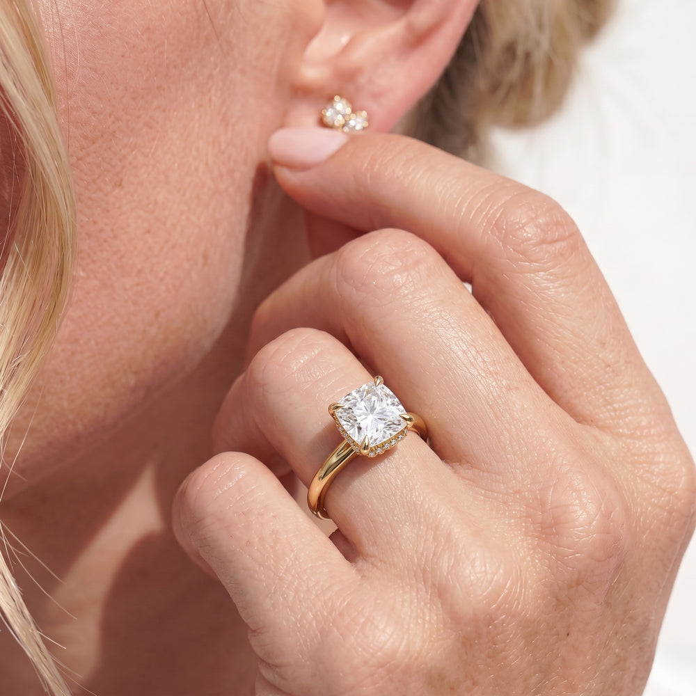 Crown Halo Low-Profile Engagement Ring with Round Cut Diamond in 14KT Rose Gold view 4
