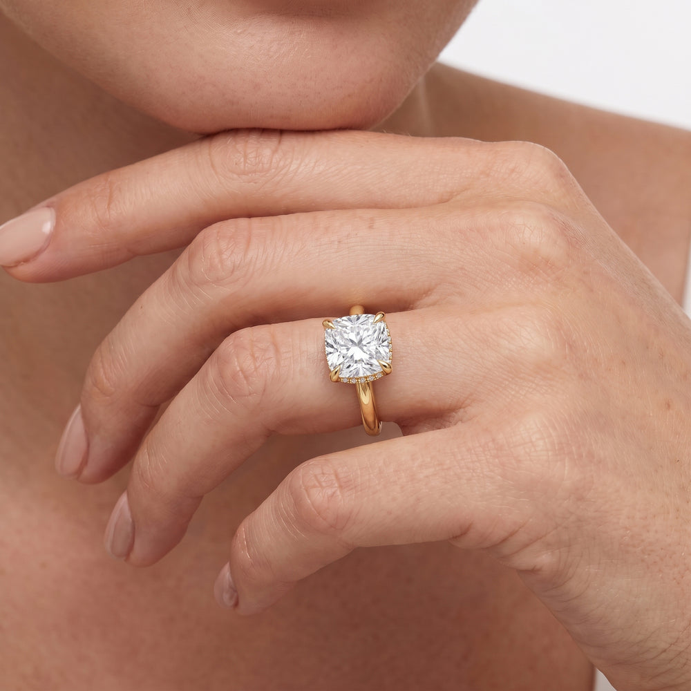 Crown Halo Low-Profile Engagement Ring with Round Cut Diamond in 14KT Rose Gold view 3
