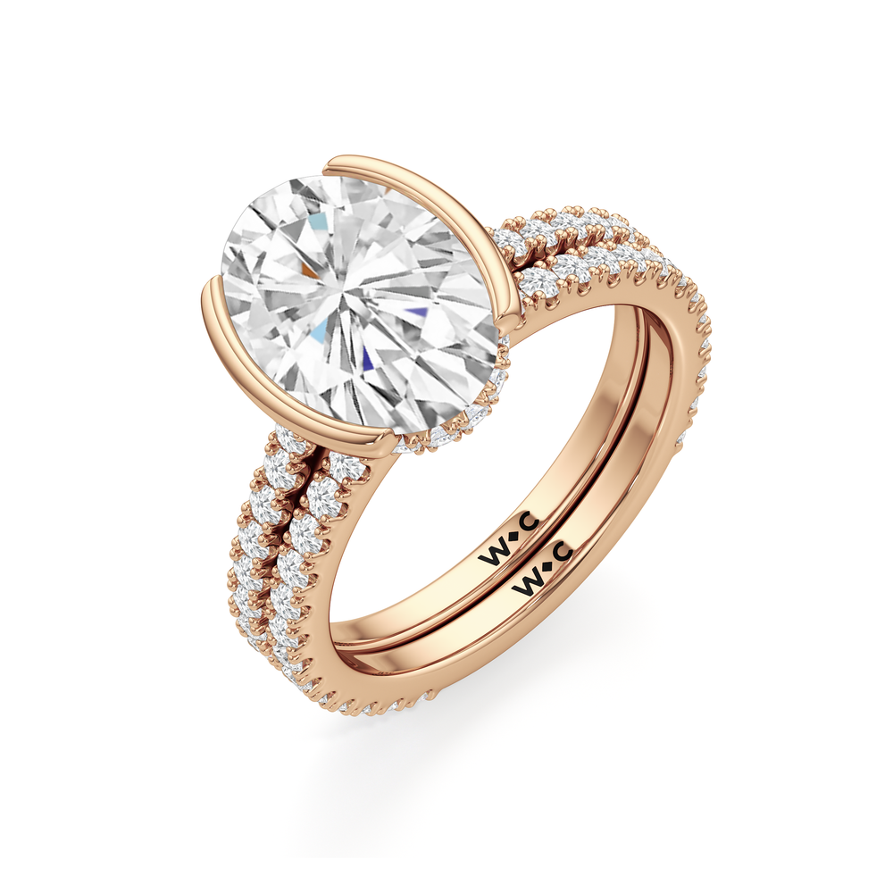 Half Bezel Low-Profile Engagement Ring with Oval Cut Diamond in 14KT Rose Gold view 7
