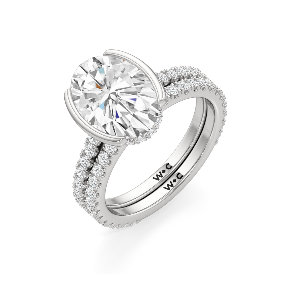Half Bezel Low-Profile Engagement Ring with Oval Cut Diamond in 14KT Platinum view 7
