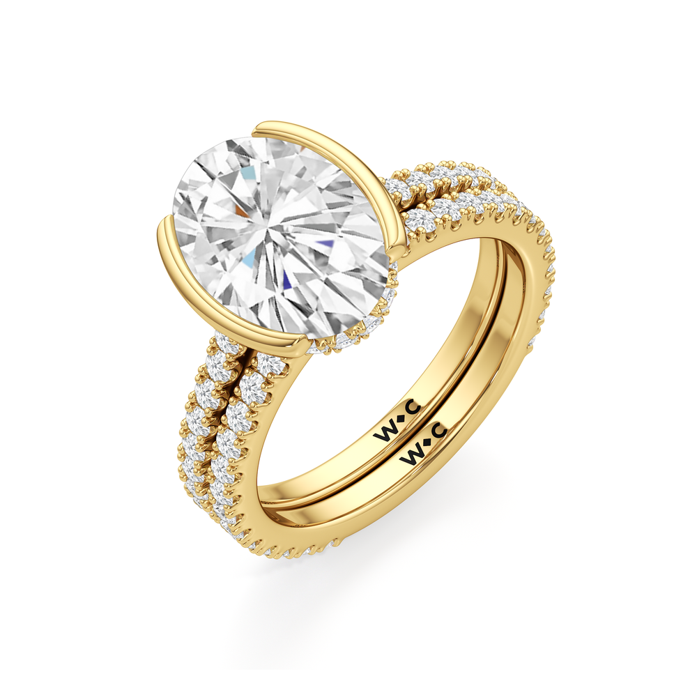 Half Bezel Low-Profile Engagement Ring with Oval Cut Diamond in 14KT Yellow Gold view 7
